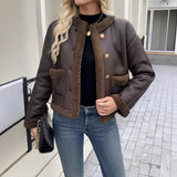 Damen Kurzjacke mit Kragen und aufgesetzten Taschen