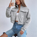 Damen cropped Freizeitjacke mit Taschen und Reißverschluss