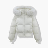 Damen kurzer gesteppter Blouson mit abnehmbarer Kapuze