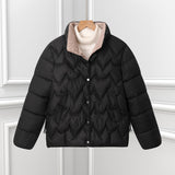 Damen kurze Steppjacke mit Bogensteppung und Druckknopfblende