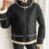 Damen Kunstlederjacke mit Teddyfutter und Reißverschluss