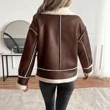Damen Kunstlederjacke mit Teddyfutter und Reißverschluss