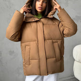 Damen Oversized Steppjacke mit Kapuze und integrierten Taschen