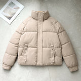 Damen kurze Steppjacke mit hohem Stehkragen und D-Ring-Tasche