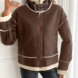 Damen Kunstlederjacke mit Teddyfutter und Reißverschluss