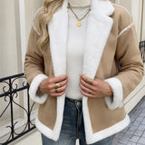 Damen Teddyfelljacke mit Reverskragen und praktischen Taschen