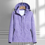 Damen leichte Regen- und Windjacke mit Kapuze und Blattmuster