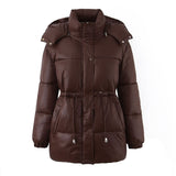 Damen Kapuzenjacke mit anpassbarem Taillenzug und glänzendem Finish