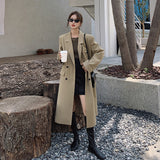 Damen zweireihiger Oversize-Trenchcoat mit Revers und verlängertem Schnitt