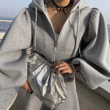 Damen Sweatset mit Ballonärmeln und ausgestelltem Midirock