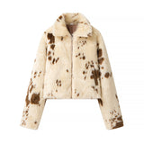 Damen Spot Print Cropped Blouson mit Stehkragen und Taschen
