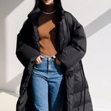 Damen Longline-Parka mit Wickelgürtel und voluminösen Ärmeln