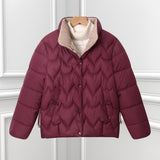 Damen kurze Steppjacke mit Bogensteppung und Druckknopfblende