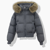 Damen kurzer gesteppter Blouson mit abnehmbarer Kapuze