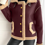 Damen Teddyfelljacke mit Knopfleiste und Seitentaschen