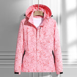 Damen leichte Regen- und Windjacke mit Kapuze und Blattmuster
