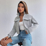 Damen cropped Freizeitjacke mit Taschen und Reißverschluss