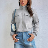 Damen cropped Freizeitjacke mit Taschen und Reißverschluss