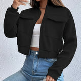 Damen cropped Freizeitjacke mit Taschen und Reißverschluss