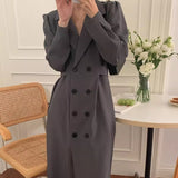 Damen zweireihiges Blazerkleid mit Puffärmeln und langem Revers