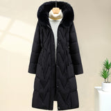 Damen langer Parka mit abnehmbarer Kunstfellkapuze und Kordelzug