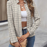 Damen Tweedjacke mit figurbetontem Schnitt und offenem Design