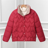 Damen kurze Steppjacke mit Bogensteppung und Druckknopfblende