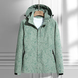 Damen leichte Regen- und Windjacke mit Kapuze und Blattmuster