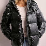 Damen Steppjacke mit verstellbarer Kapuze und Reißverschlusstaschen