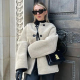 Damen Cropped Rundhalsjacke mit Taschen