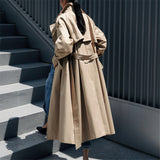 Damen Oversize-Trenchcoat mit Sturmklappe und abnehmbarem Bindegürtel
