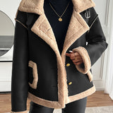 Damen Teddyfelljacke mit Knopfleiste und Seitentaschen