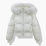 Damen kurzer gesteppter Blouson mit abnehmbarer Kapuze
