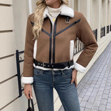 Damen Teddyfelljacke mit Kragen und praktischen Taschen