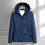 Damen leichte Regen- und Windjacke mit Kapuze und Blattmuster