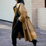 Damen Oversize-Trenchcoat mit Wasserfallkragen und Bindegürtel