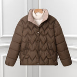 Damen kurze Steppjacke mit Bogensteppung und Druckknopfblende