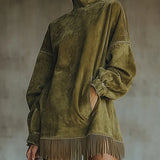Gabriela - Zamšs kleita ar High Neck un Fringe