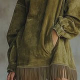 Gabriela - Zamšs kleita ar High Neck un Fringe