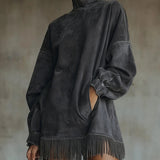 Gabriela - Zamšs kleita ar High Neck un Fringe