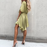 Jana | Damen V-Ausschnitt Mini-Kleid mit kurzen Ärmeln