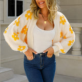 Damen Floral V-Ausschnitt Cropped Cardigan