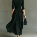 Elvira - Garš pleated dress ar lapel un high waist