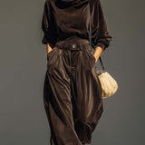 Damen Retro-Hoodie-Set mit weiter Hose und Gürtel