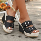 Gaelle | Fray Edge Wedge Sandals