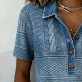 Denim Print T-Shirt with Collar