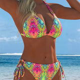 Krāsains Bikini ar Kakla Siksnu