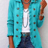 Maribel - Chaqueta de Punto Turquesa con Volantes
