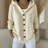 Teri | Damen Strickjacke mit Kapuze und Knöpfen