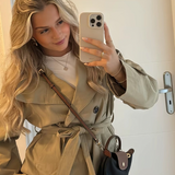 Damen Stehkragen Langarmjacke mit Gürtel und Knöpfen